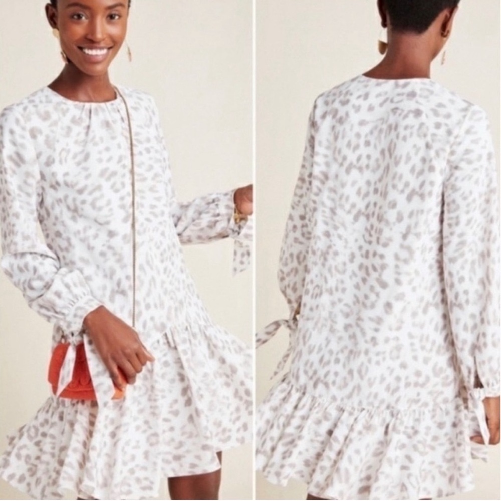 Anthropologie Mare Mare‎ Felix Leopard Print White Tunic Dress.